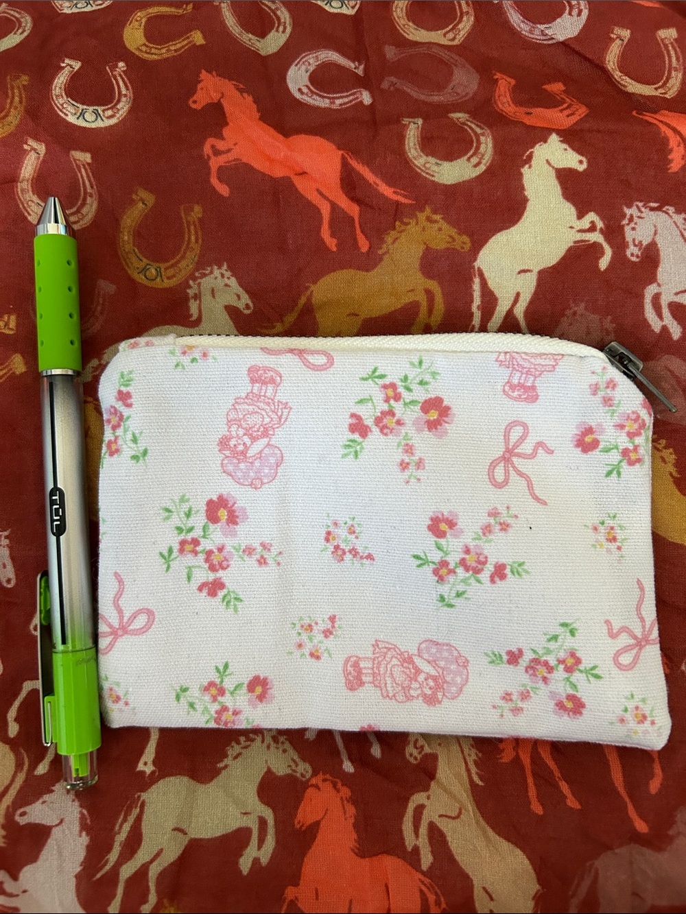 Floral Canvas Zip Pouch - Pink & White